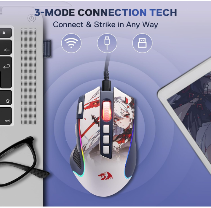 Core Printed Redragon M612AK PRO RGB Gaming Mouse, 8000 DPI Wired/Wireless Optical Mouse with 9 Programmable Buttons - Image 3